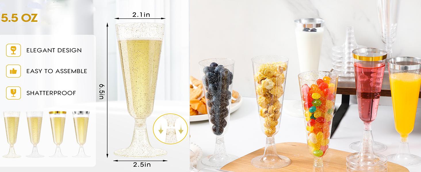 PLL Pink Champagne Flutes Plastic Champagne Glasses Disposable Mimosa Glasses 40 Pack 5 Oz Acrylic Stemware Cocktail Cups Bulk for Valentines Wedding Toasting Engagement Party Supplies