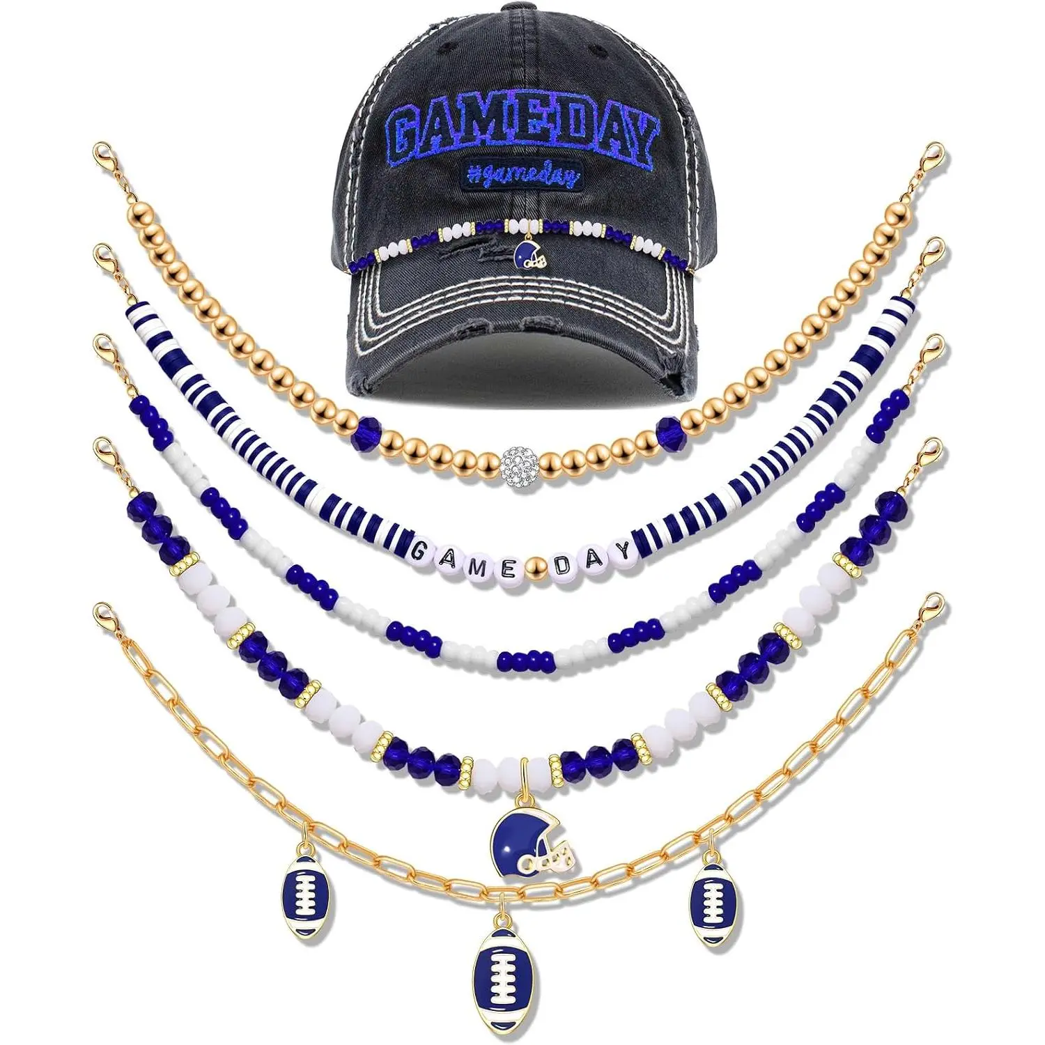 5 count  Day Trucker Hat Chains Decorative Football Chains Baseball Cap Chains for Hat Bill Decoration Charms DIY Mesh