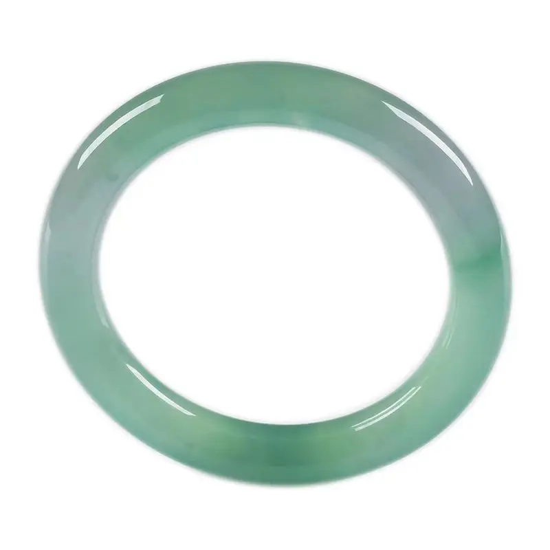 Myanmar Old Mine Ice Jadeite Bangle - Thin Round Bar, Clear Base, Oil Green True Circle Rare Stone Collectible Bracelet elaborate craftsmanship quartz