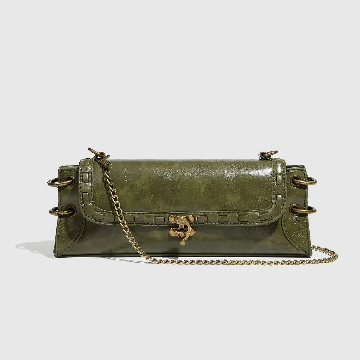 Women Metallic Bronze Crossbody Bag, Elegant Structured Chain Shoulder Purse with Clasp Closure, Small Convertible Clutch and Underarm Bag with Minimalist Design for Party, Wedding, Date Night, Shopping and Daily Outfits