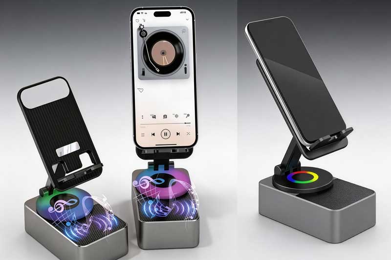 Wireless Bluetooth Audio Speaker with LED Light Phone Bracket Holiday Presents Universal Mobile Stand Mount
