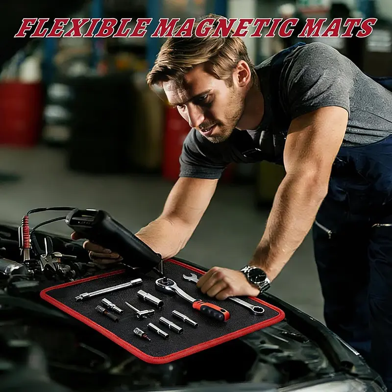 3-Piece Magnetic Tool Mat Set, Strong Magnet Auto Repair Parts Storage Pad, Anti-Lost Metal Wrench Socket Organizer for Mechanic Workshop