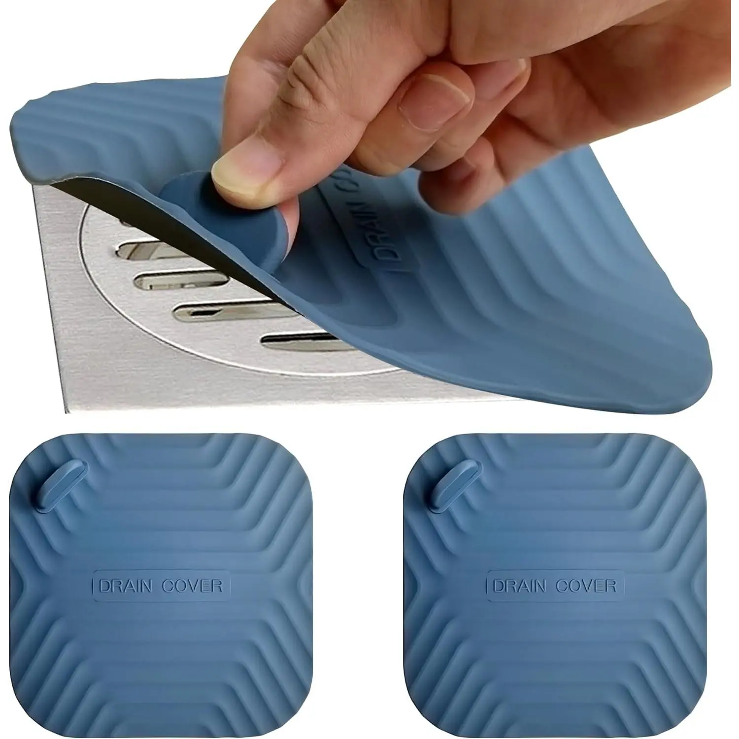 2 count Blue Shower Drain Cover Tub Stopper(5.9 x 5.9 Inch) | Sewer Anti-Odor Mat Deodorizing Drain Plugs for Kitchen,Bathroom and Laundry
