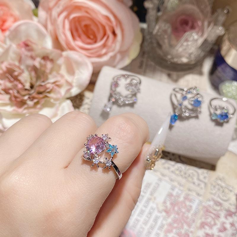 Laboratory-Grown Sapphire Adjustable Ring.Pink Diamond Design With Sparkling Star Patterns.Simple Jewelry Ring For Women.