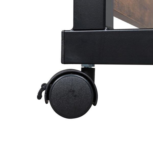 Space-Saving Rolling Side Table - Adjustable Height, 15MM Chipboard & Steel Frame, Retro Style for Living Room or Office