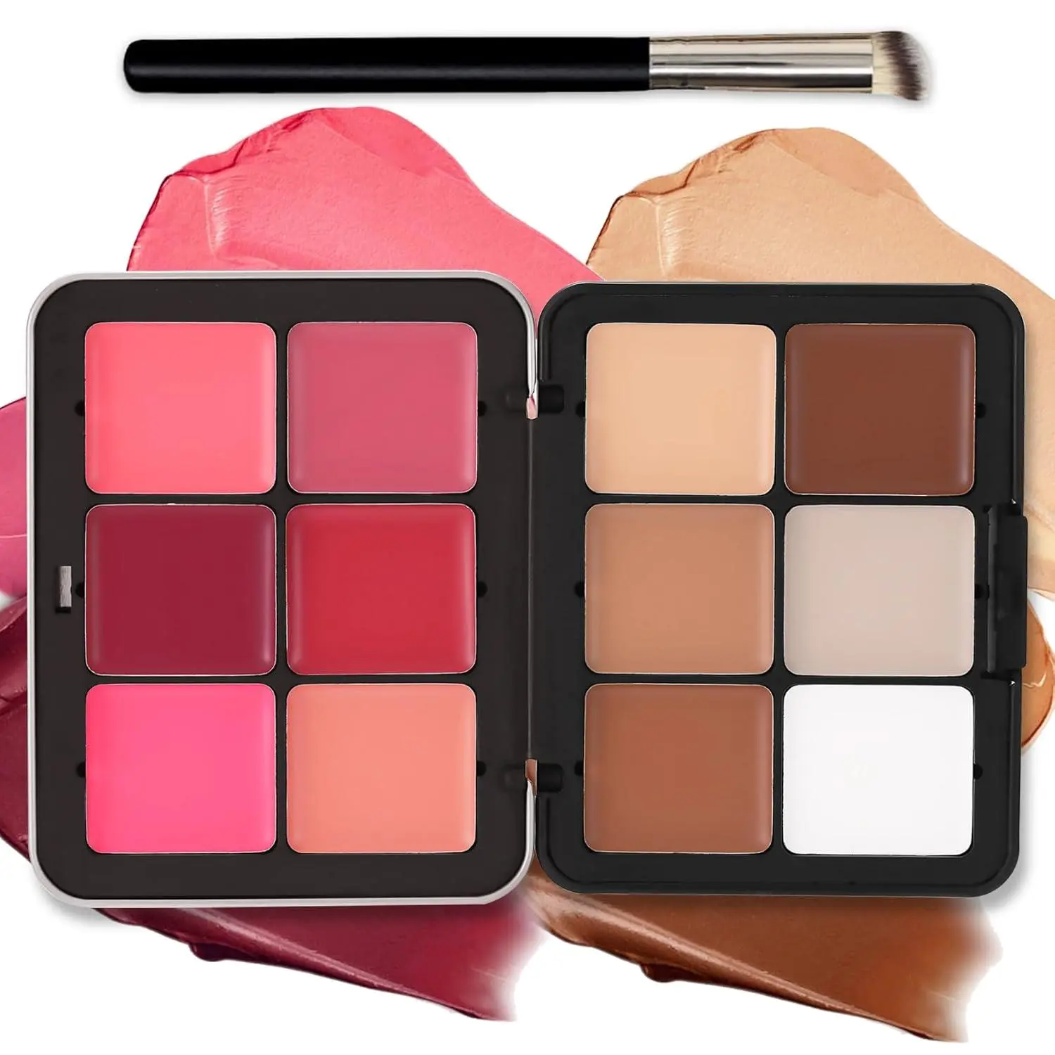 Large 12-color iron cosmetic multicolor Multifunctional makeup palette with brush. Combine blush, concealer, highlight and contour. Easy to blend with natural shades, portable for all-around exquisite makeup. Glam Face Palette