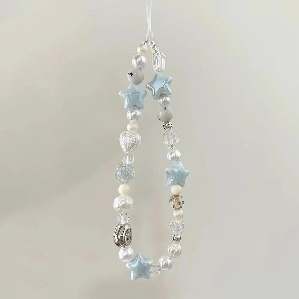 INS Star Pearl Beads Phone Chain Trendy Pendant For iPhone Xyun Universal Accessories  Lanyard Hanging Rope For Girl Pendant
