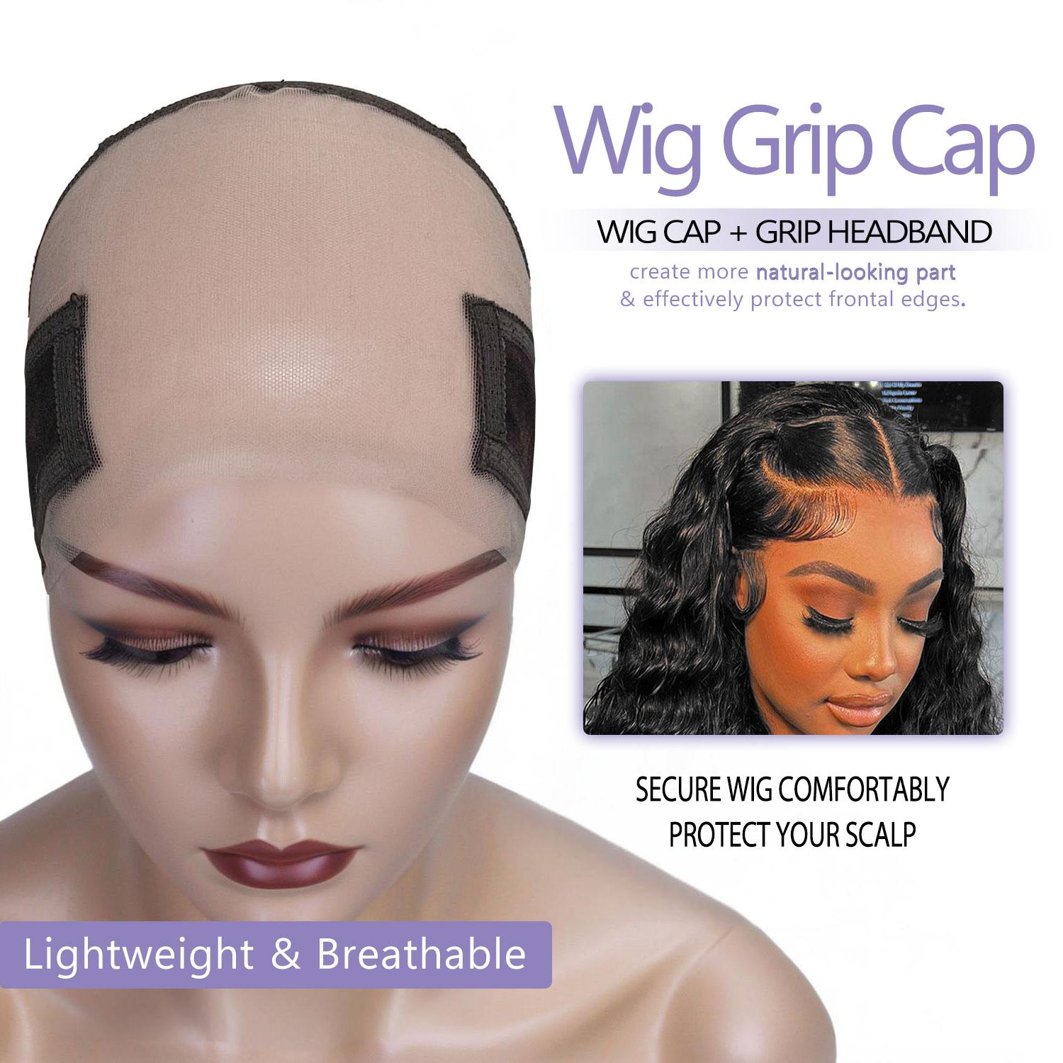 Wig Grip Cap for Synthetic Hair Extension Wig Tape, Hair Extensions Tape, Adjustable Wig Caps Holds Glueless Wigs Securely in Place, Wig Glue Alternative, Reusable HD Lace Cap with Headband for Lace Front Wigs, Wig Glueless Non Slip Keep Wig In Place Ear