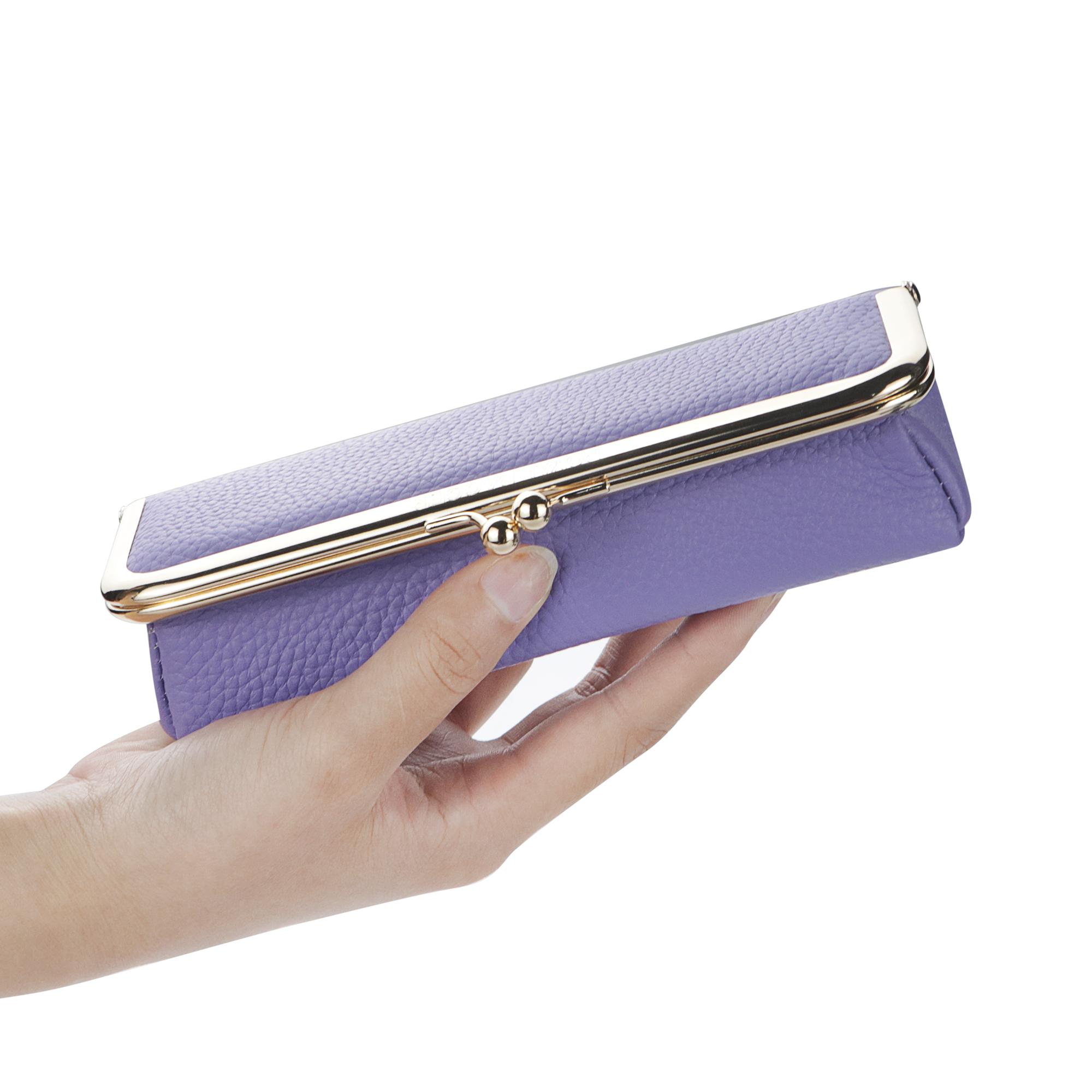 Royal Bagger Genuine Leather RFID Blocking Fashion Glasses Case, Pencil Bag with Kiss Lock, Organizer for Rings, Necklaces & Earrings for Women 4135 Lens Protective Mirrored Lens