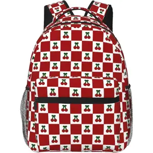 Back-to-School Season Cherry Red Checkered 006 Backpack, Women's Cottage Core Western Casual Y2K French Style Coquette GoblinCore Daypack, 11.4 * 7.8 * 15.7 inches, Polyester, Hand Wash Only,ropa,fitness,Retro,Halloween,Funny,teck,Vintage
