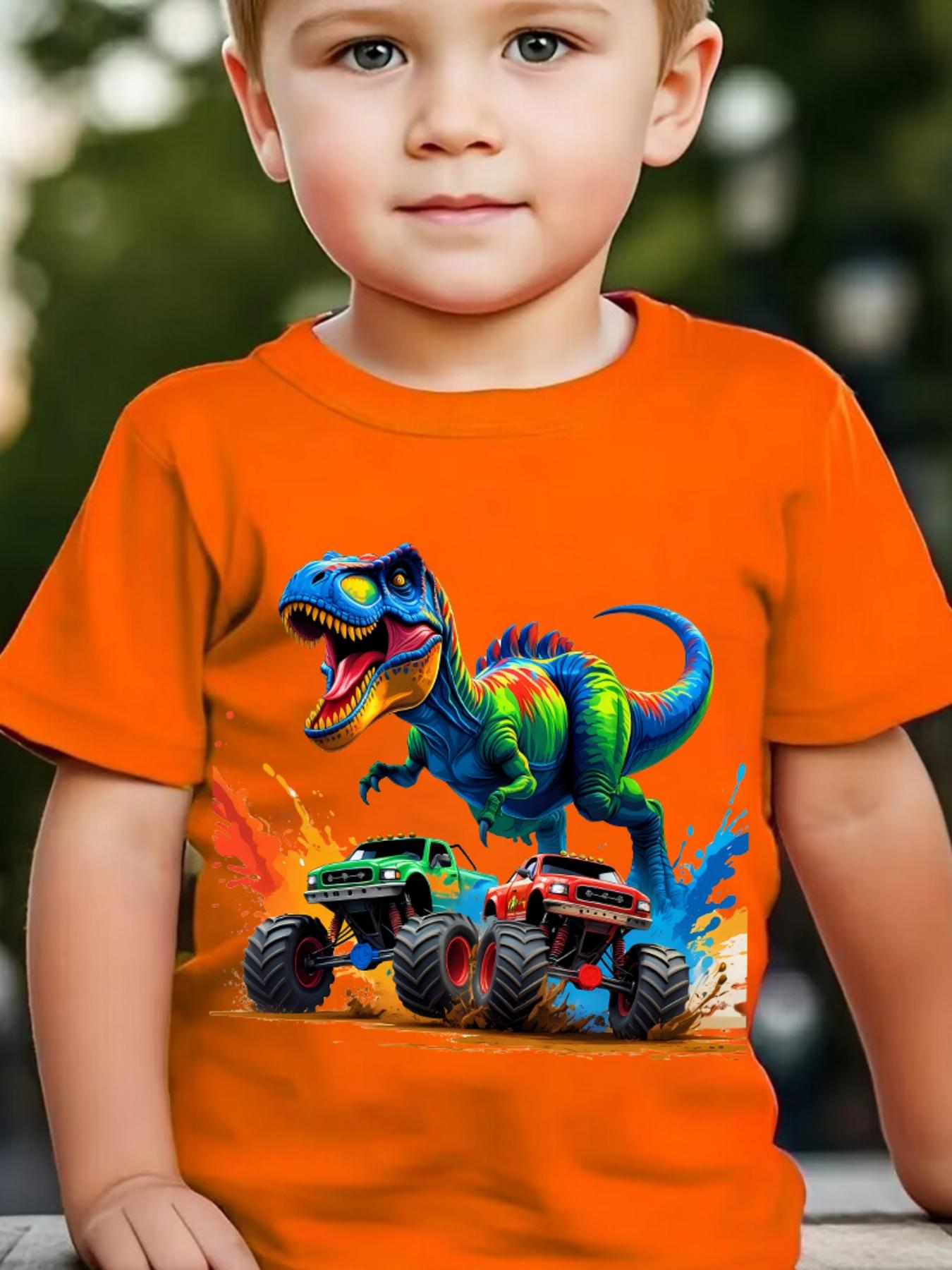 Summer Fashion Boys' Short Sleeve T-Shirt with "Dinosaur" Truck Print Casual Outdoor Top NY-DX6117