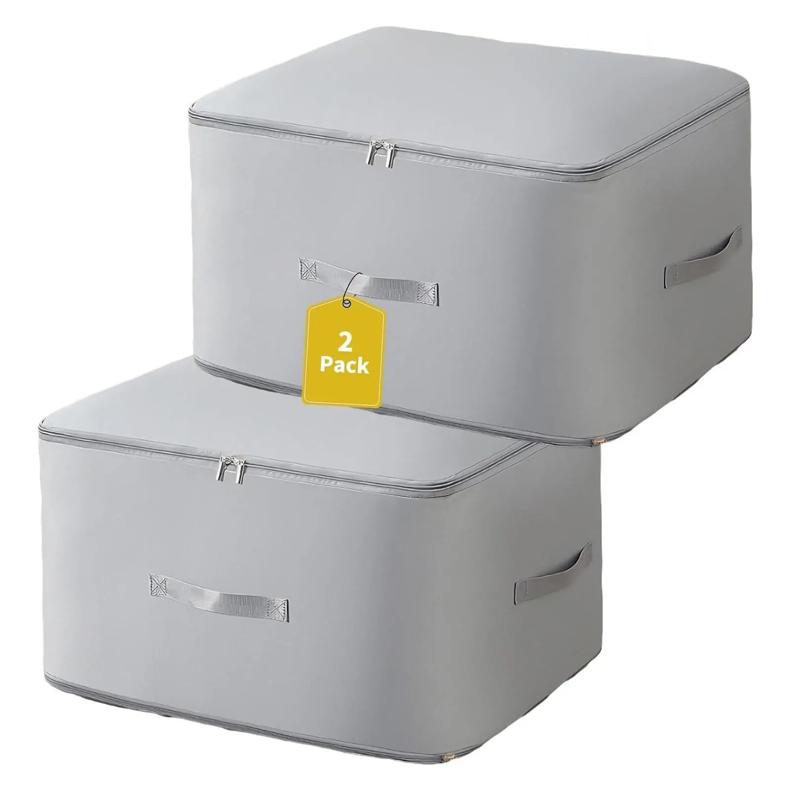 Large 2-Pack Self-Compression Storage Cubes for Comforters & Clothes - Thin Nylon, One-Hand Fold, Holds 2 Comforters, Reinforced Seams, Smooth Zip, Dust/Moisture Proof, Side Handle, Wipe-Clean, GreyGift