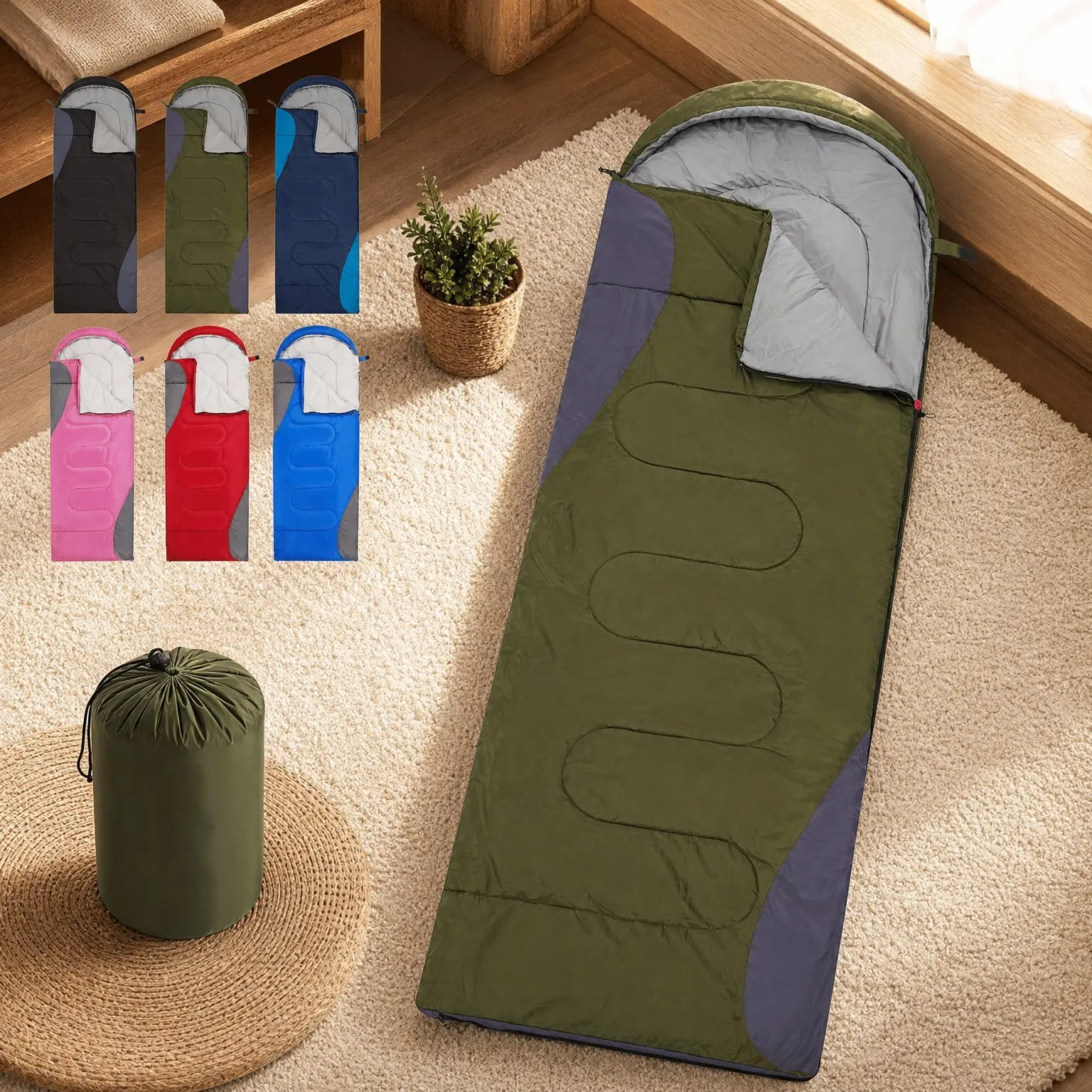 Double Sleeping Bag for Adults with 2 Pillows, Lightweight Machine Washable 2-Person Sleeping Bag for 3-Season Camping, Hiking & Traveling, Multiple Color OptionsGift