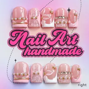 Y2K Style Press-On Nails, 10pcs Handmade Artificial Nails, XS-S-M-L Sizes, Perfect for Parties, Includes Jelly Glue, Crystal Stick, File
