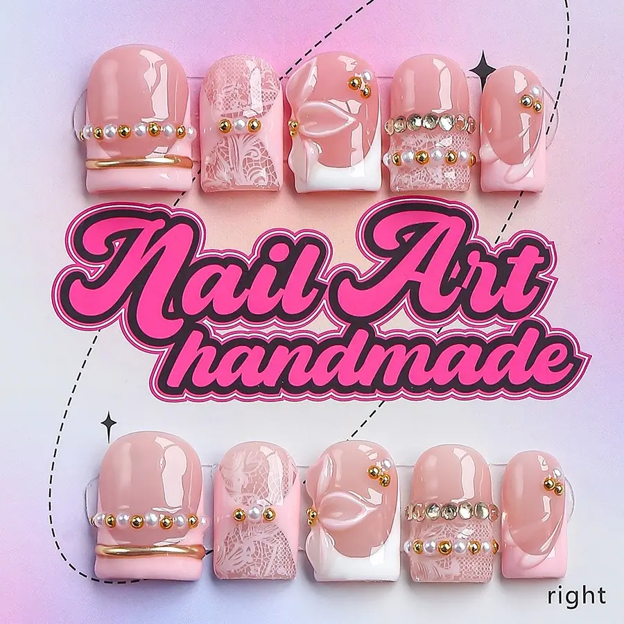 Y2K Style Press-On Nails, 10pcs Handmade Artificial Nails, XS-S-M-L Sizes, Perfect for Parties, Includes Jelly Glue, Crystal Stick, File
