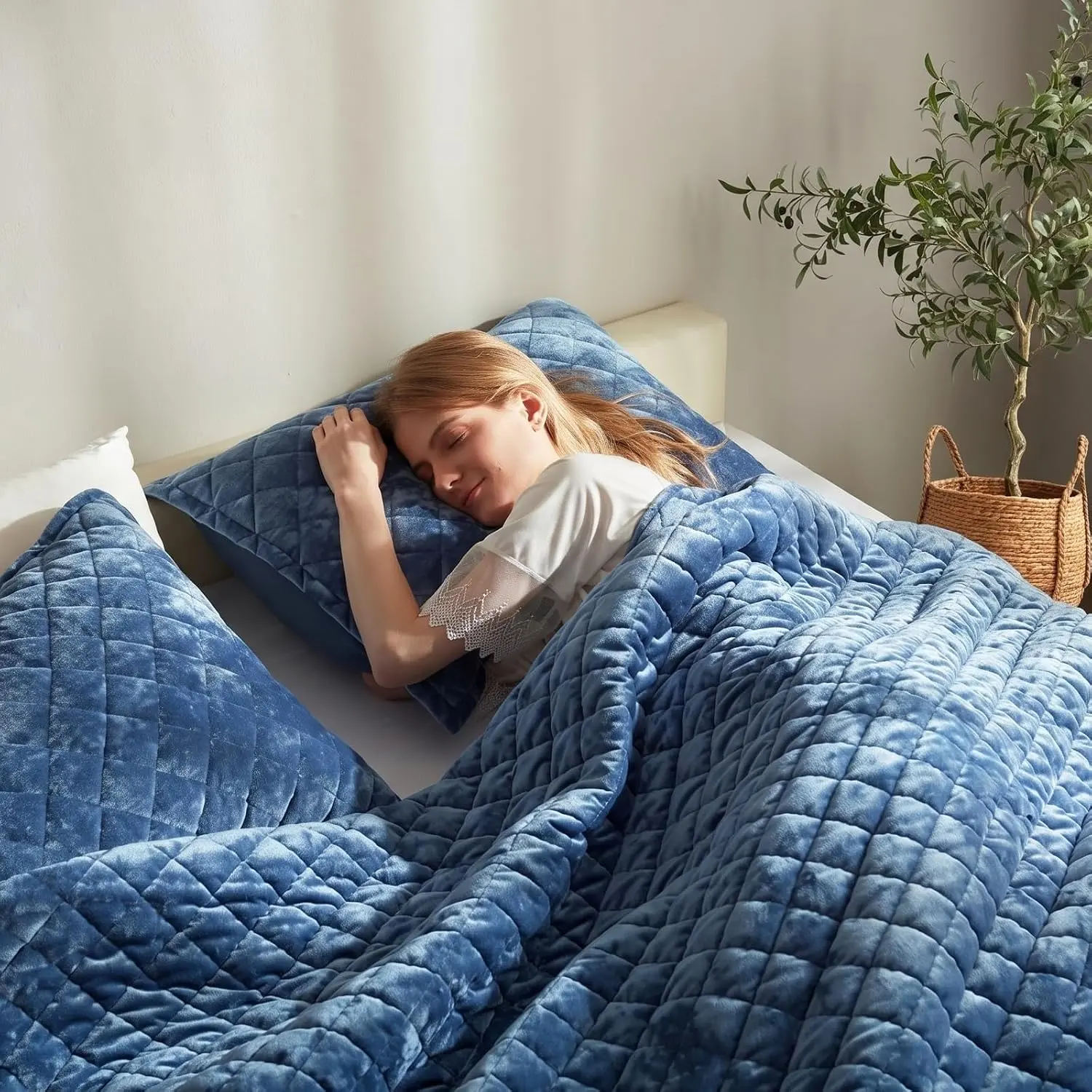 Luxury  Quilt Set , Lightweight  Bedspread Coverlet Quilted Box  Bedding Set, with 2 Matching Pillow Shams, for  , Dusty Blue