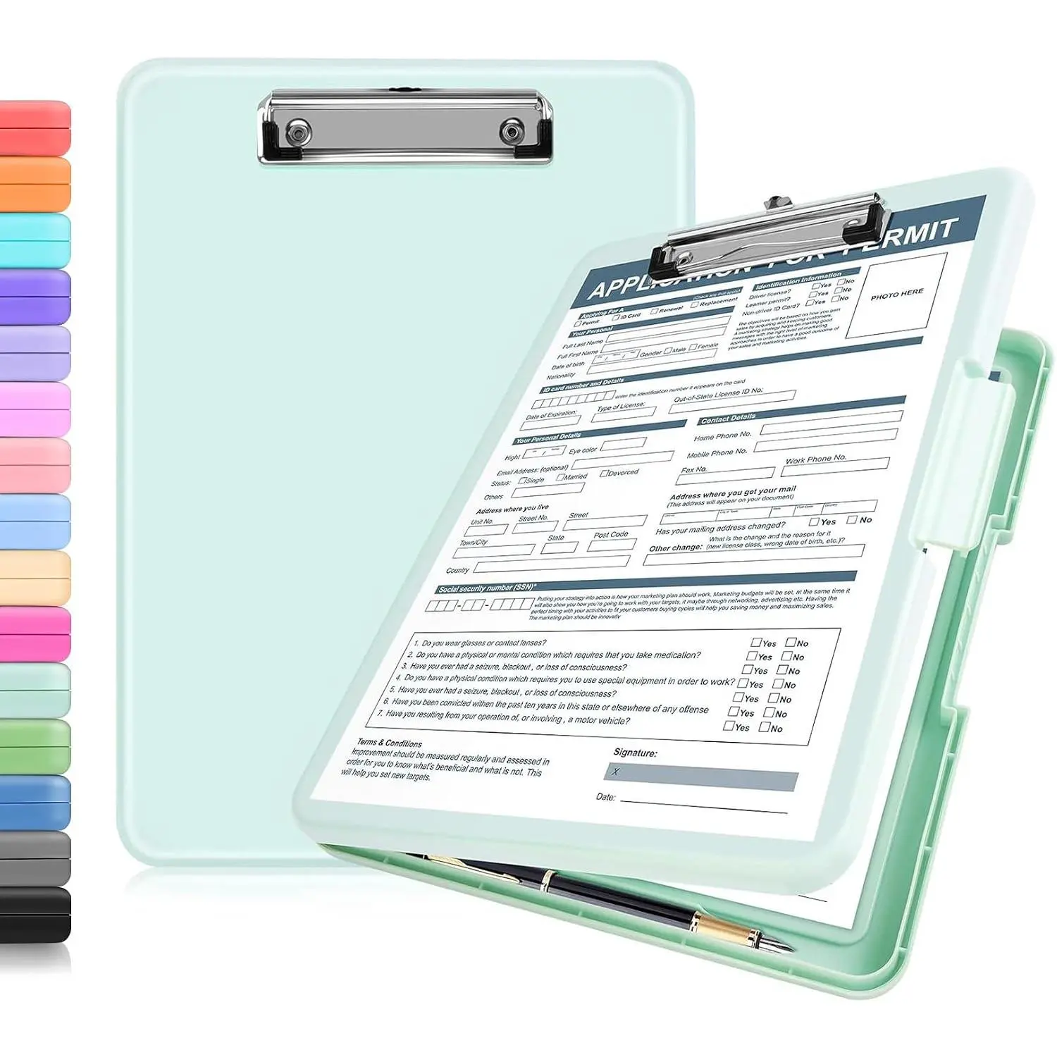 Clipboards with Storage, Green  Storage Clipboard Foldable | 13x9.6", Heavy Duty Plastic, with Metal Clip&Pen Holder, Cute Clip Board Folder for Teacher Nurse Work School&Office Supplies