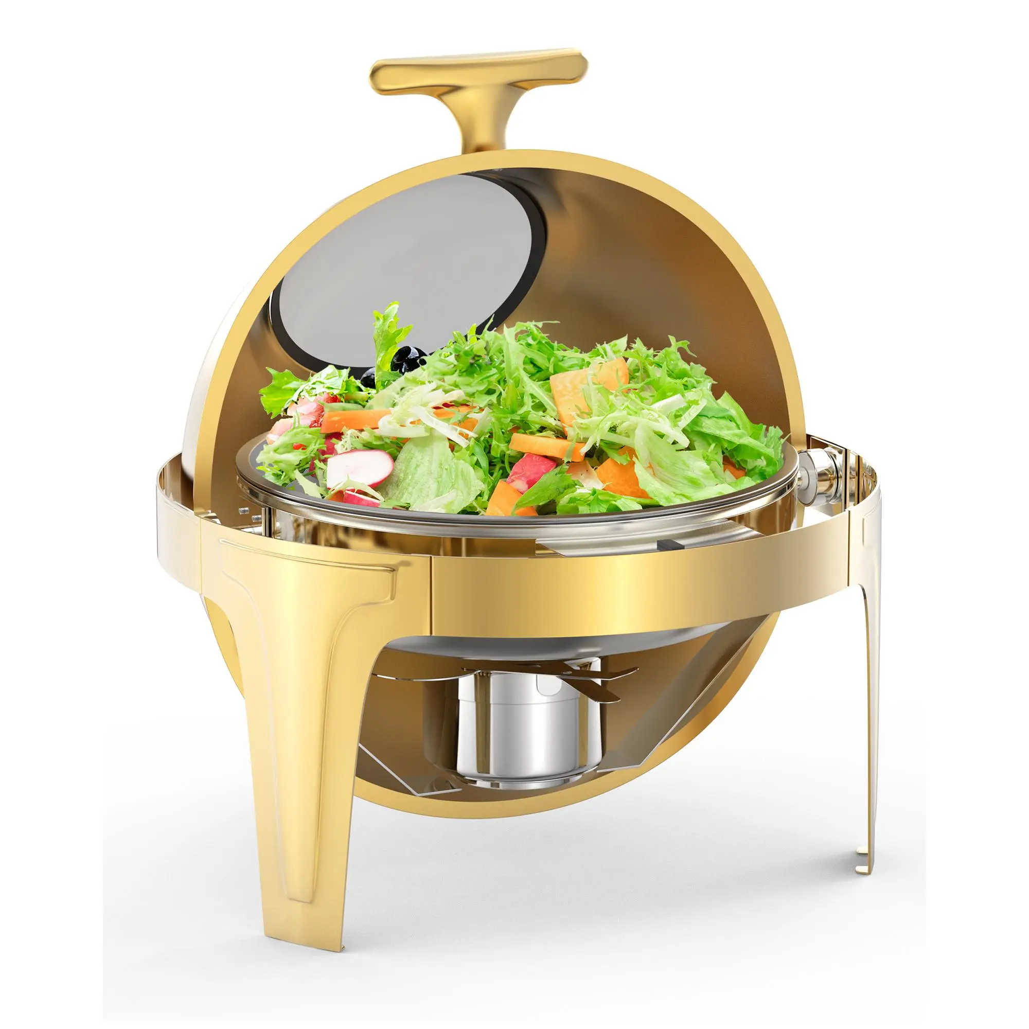 Roll Top Chafing Dish Buffet Set, 6.3 Qt Round Chafing Dish for Buffet, Stainless Steel Food Warmer Chafer with Glass Window & Full Size Food Pan for Catering, Parties, Banquets