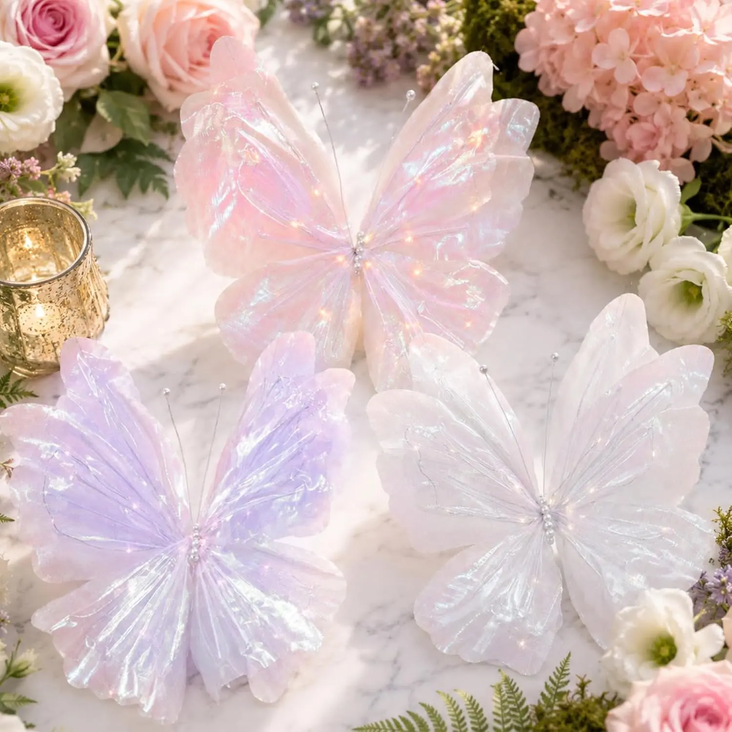 3 PCS 20 in Glam LED Butterfly Decorations, Giant Light-Up Home Supplies Ornaments for Kid Room Watch Party Tree Wreath Crafts Photography Props, 3 Large Butterfly Decorations