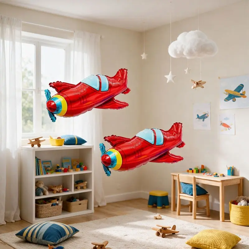 4/5 red propeller airplane-shaped aluminum foil balloons，Suitable Space Theme Birthday Party Decor, Kids' Playground Decoration, Surprise Gift for Children，Pilot-Themed Party Decor，Outdoor children’s play equipment