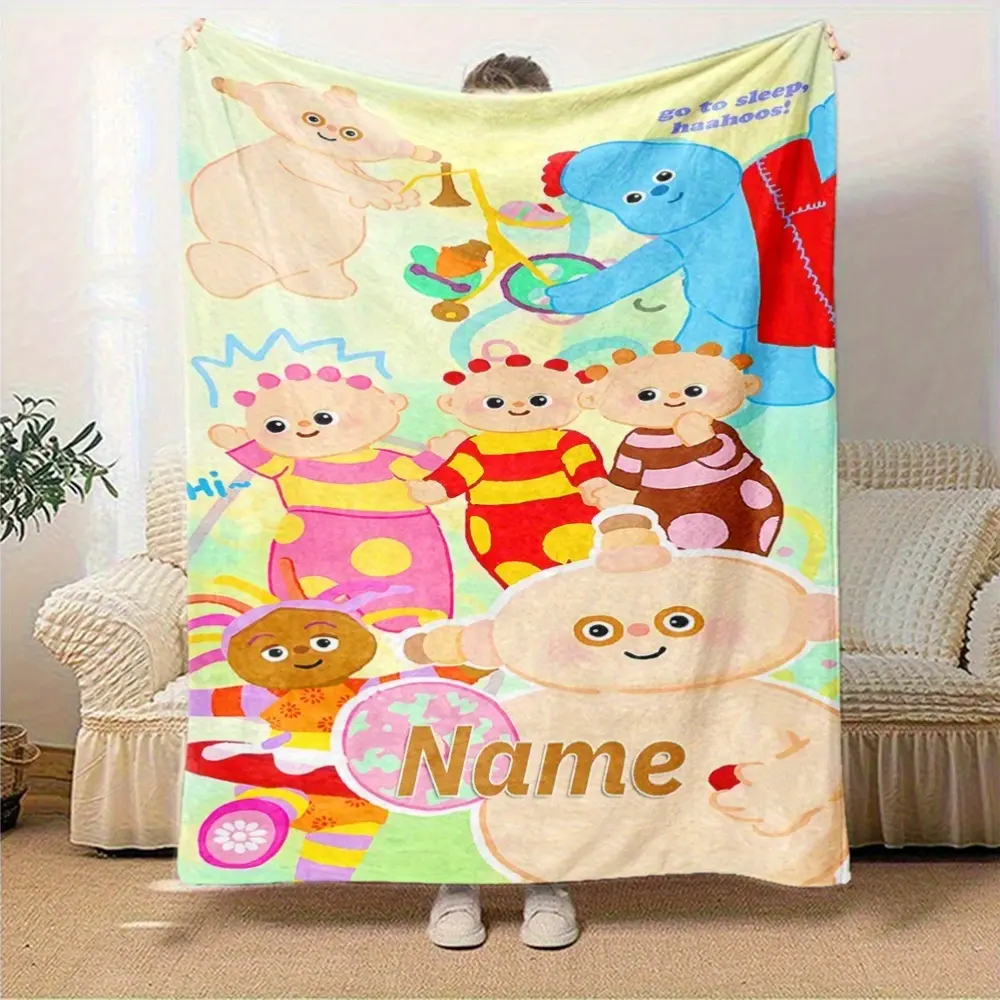 Personalized In The Night Garden Cartoon Flannel Throw Blanket - Custom Name, Flannel Fabric, Multi-Size, Nursery Sleep Soft Blanket for Baby Toddler, All-Season Sofa Bed Gift, Home/Travel