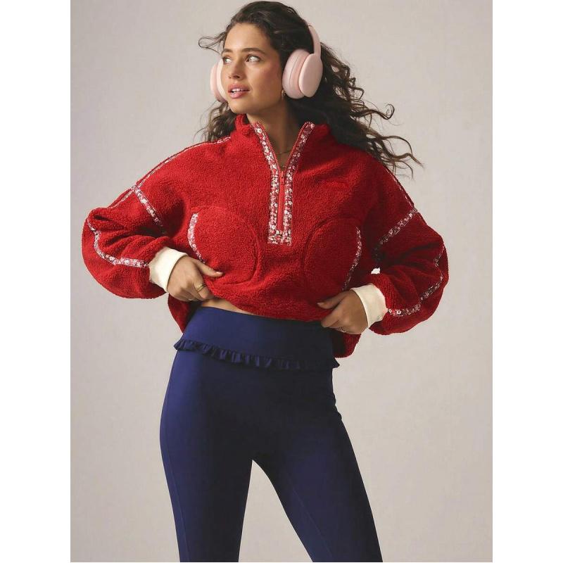 Leisurewear Fall / Winter Half Zip Floral Printed Fluffy Fleece Jacket With Internal Drawcord Gym Workout Comfy Airport Outfit