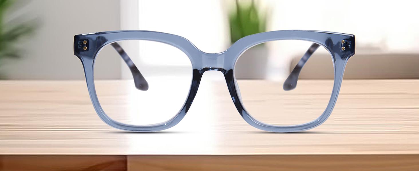 Progressive Multifocus Reading Glasses for Women Men Oversized Anti Blue Light Blocking Readers Square Eyeglasses
