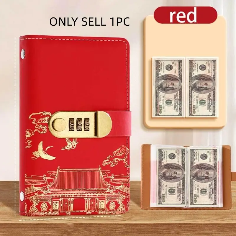 Large Capacity 100 Page 3-Ring Binder for Cash and Photos, Password Lock, Thick Plastic Cover, Office Use, Financial Records Notebook, Cash Storage Binder, Cash Stuffing Binder