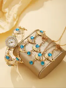 5pcs/set Elegant Dolphin Watch Set, Quartz Analog Metal Case, Button Cell Battery, Perfect Gift for Mother's Day, Valentine's Day, Graduation