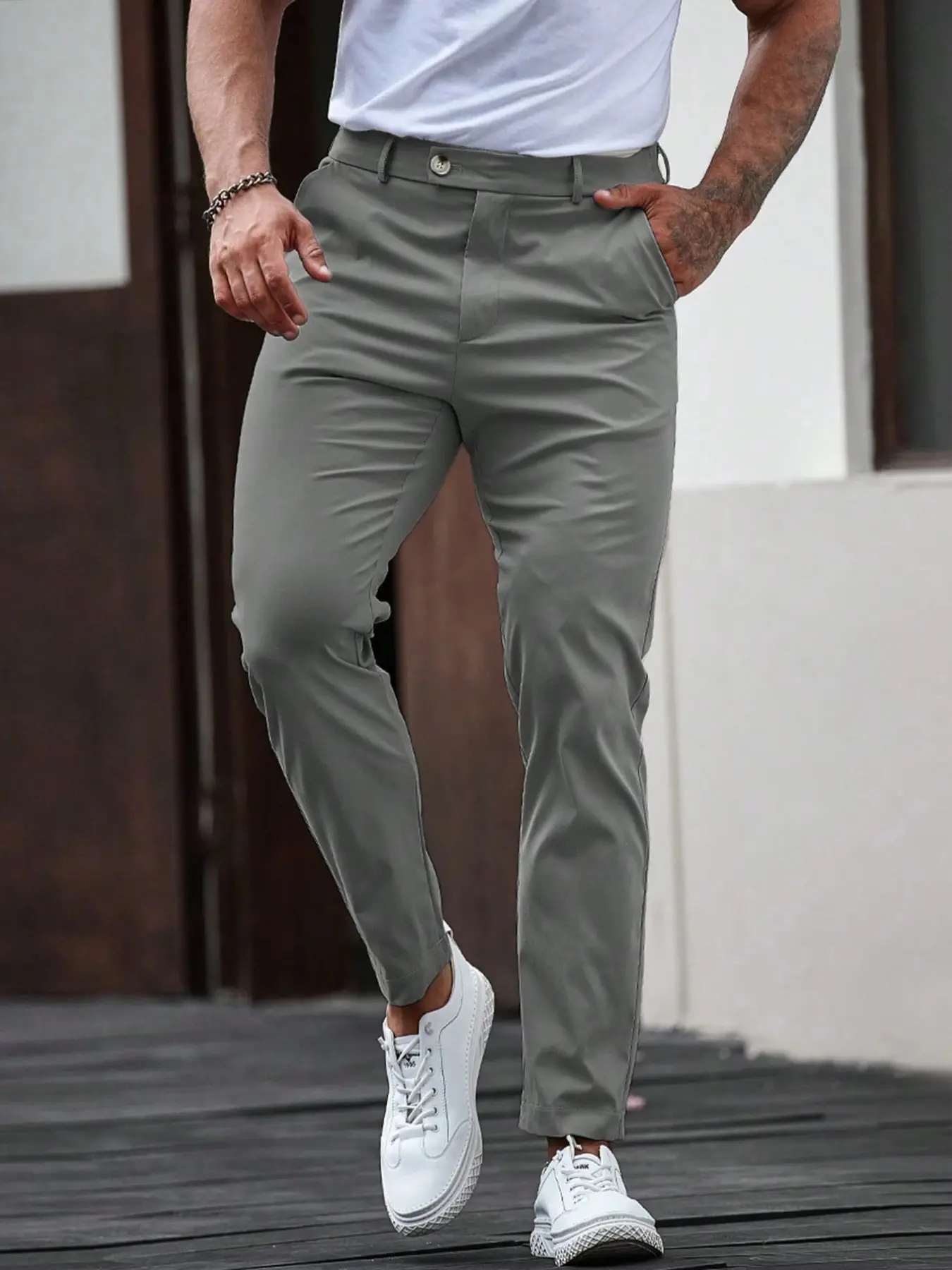 Men's Fashion Plain Nine-Inch Dress Pants, Business Casual Slim-Fit Suit Pants, Multiple Colors, Spring Fall Office Commute