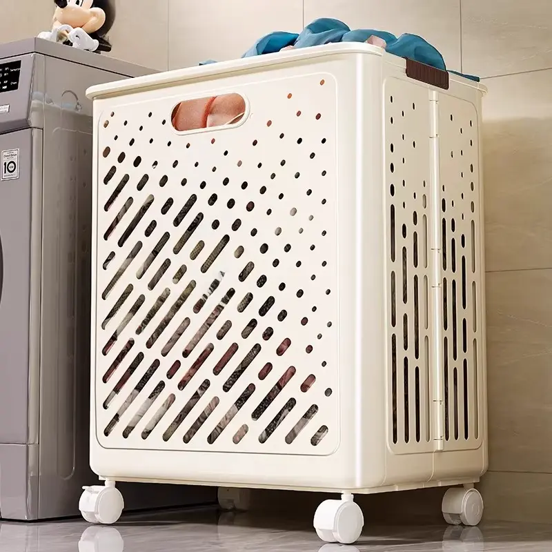 Foldable Laundry Organizer Basket with Casters - Multi-Function Hamper with Drawer for Bedroom, Bathroom Home Storage, pp Home Supplies Laundry Tool Accessory