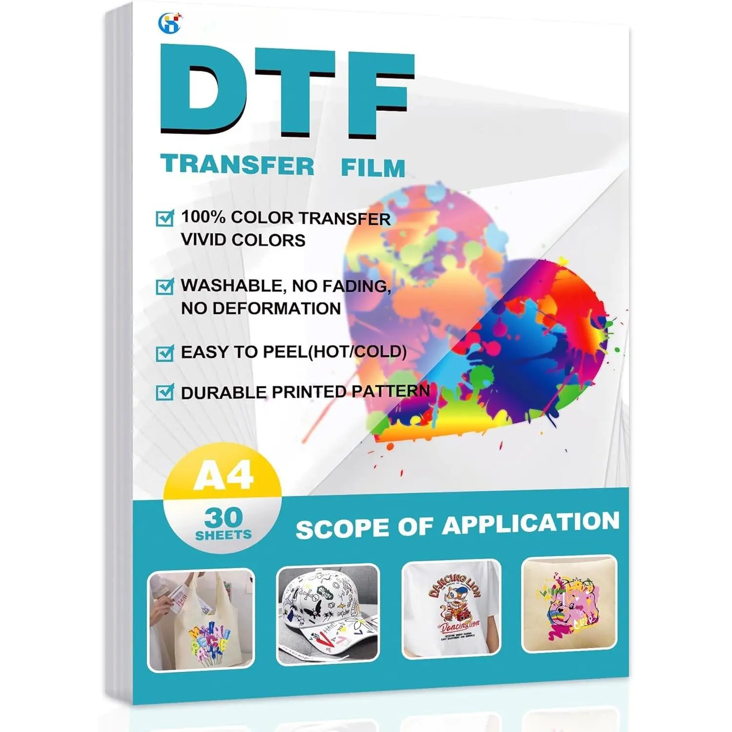 30 sheets DTF Transfer film A4 (8.3‘ x 11.7’) double-sided Matte pre-treated  heat transfer paper, cold and hot peel, suitable for DTF inkjet printer, Direct Printing  T-Shirt and Fabrics