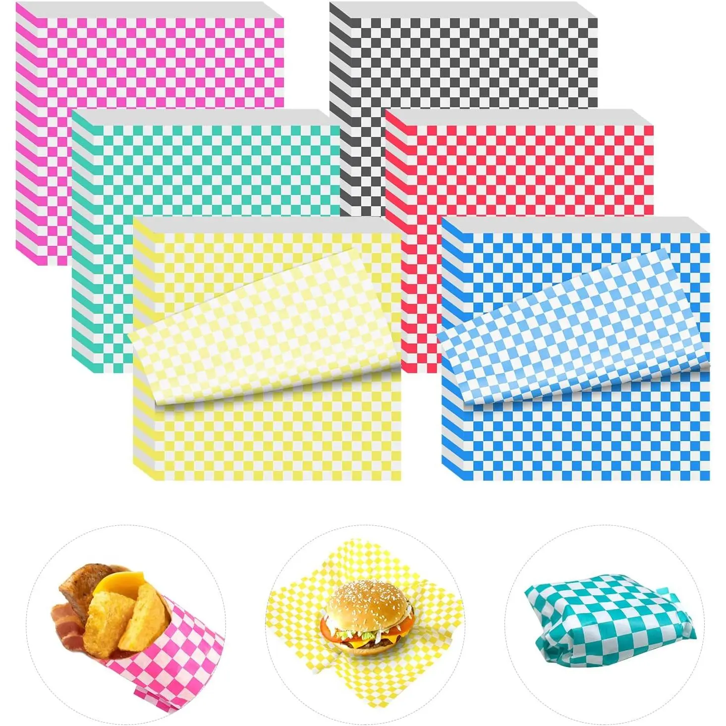 120 Sheets Variety Pack Checkered Dry Waxed Deli Paper Sheets 12x12 inch Paper Sandwich Paper Liners,  Basket Liners Wax Paper Deli Wrap Wax Paper Sheets for Wrapping Bread and Sandwiches