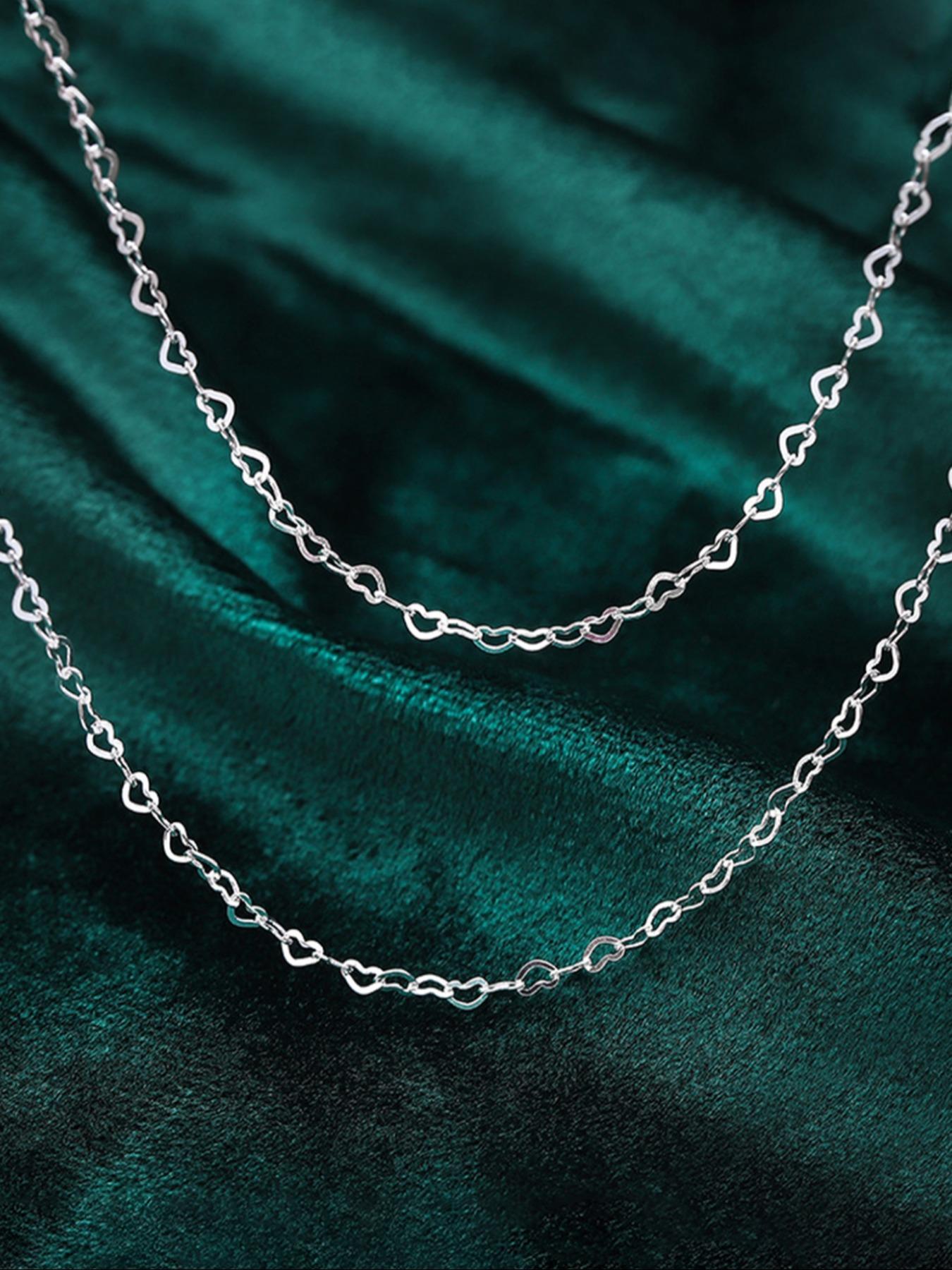 S999 Sterling Silver Heart Design Chain Necklace, Gifts for Her, Fashion Jewelry for Party, Daily Clothing Decor, Trendy All-match & Exquisite Jewelry for Birthday Gift