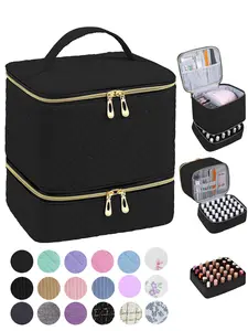 Double Layer Quilted Nail Polish Storage Bag, Portable Nail Art Organizer, Cosmetic Storage Zipper Makeup Organizer Pouch Multifunctional Bag for Women & Girls (bag Only)
