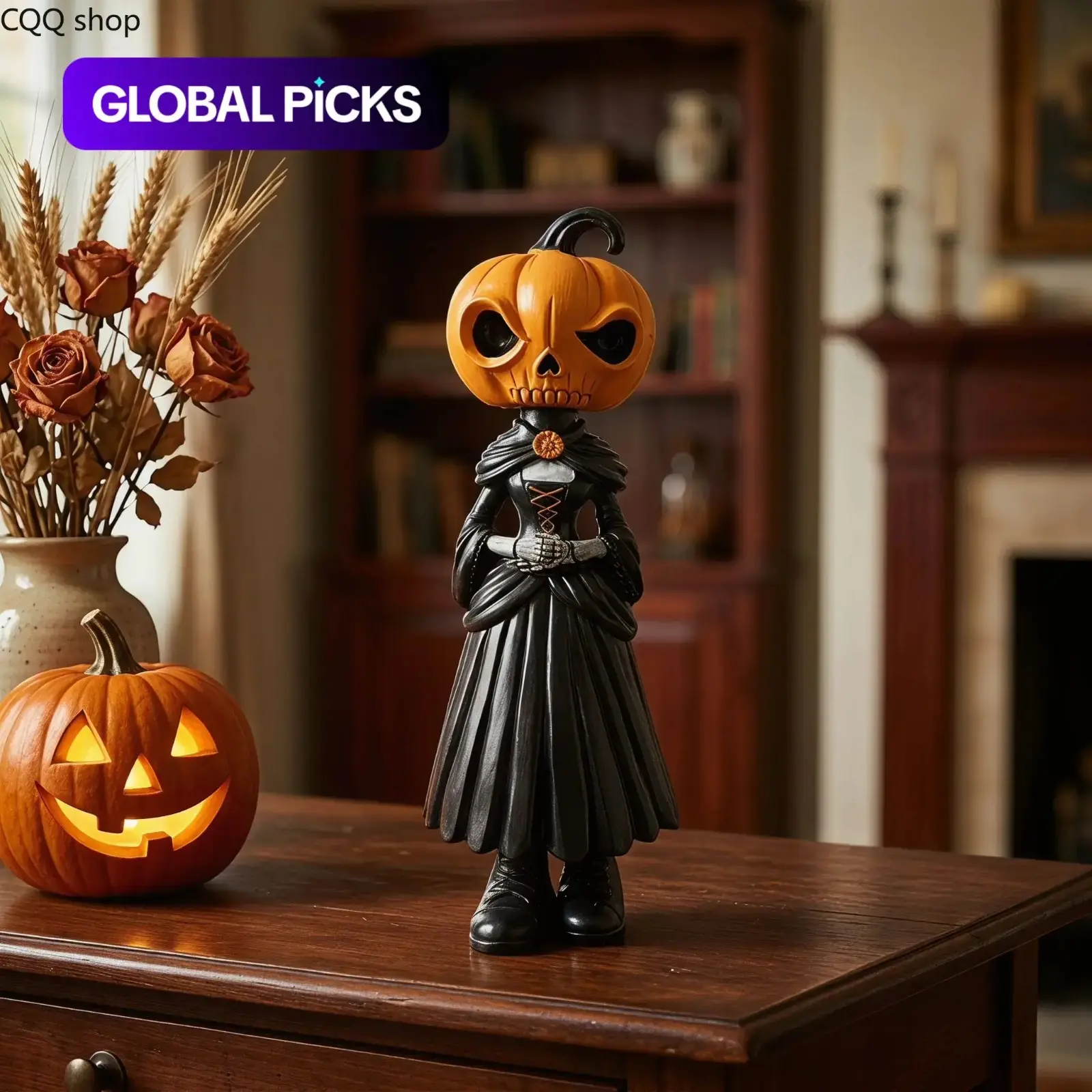 Halloween Pumpkin Man Statue Figurine Resin Craft, Home Decor Ornament, Creative Home Decor, Spooky Halloween Decoration, Gift Idea, Living Room Entryway Accent #GLOBAL PICKS