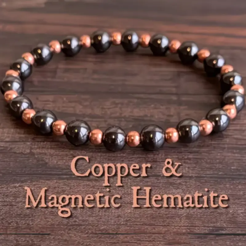 Unisex Handmade Hematite and Copper Beaded Bracelet, Vintage Bohemian Style Jewelry, High-Quality Accessory for Wealth and Good Fortune