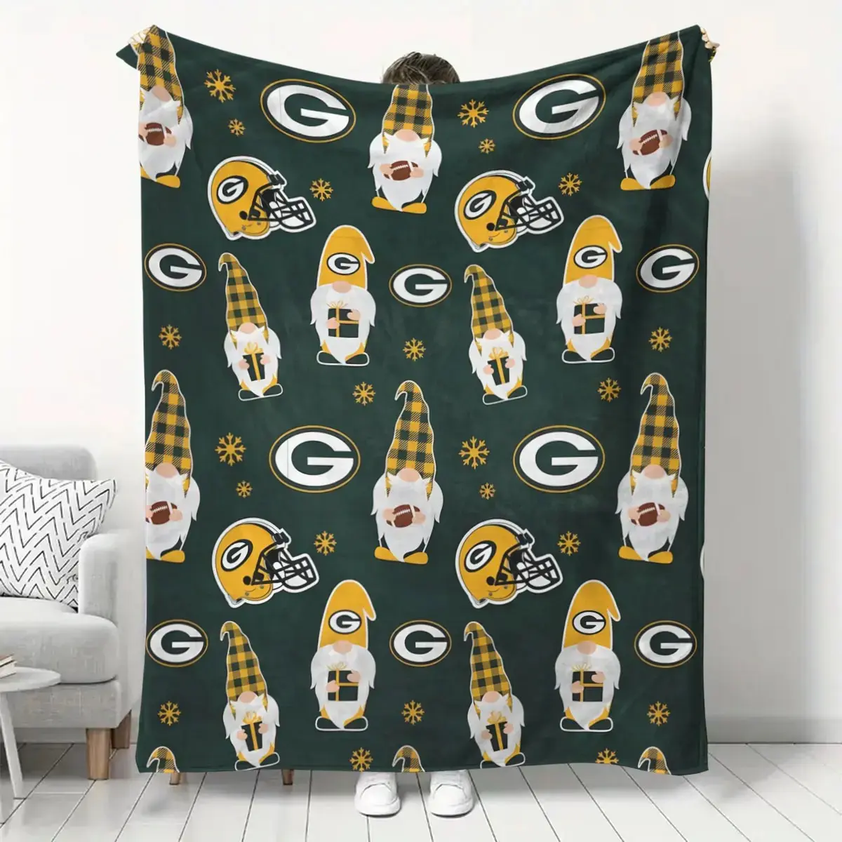 Christmas Gift Bay Packers Flannel Blanket, Cartoon Elf Design, Warm Sofa Throw, Camping Thickened
