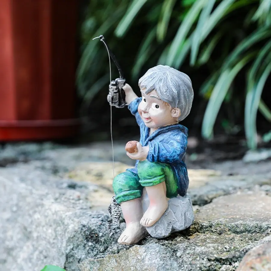 Creative Fishing Boy Ornament, Resin Statue for Home Decor, Unique Garden Sculpture, DIY Craft Material, Perfect Gift Idea