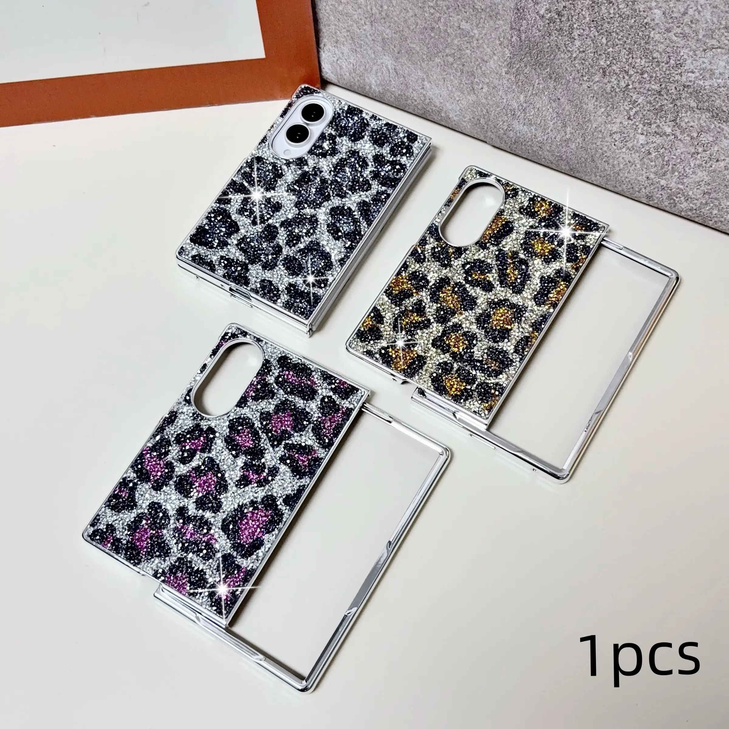 Matte Fine Flash Leopard Print Electroplated Edge Foldable Phone Case, Luxury Full Diamond Sparkle, Suitable for Samsung Galaxy Z Fold 8