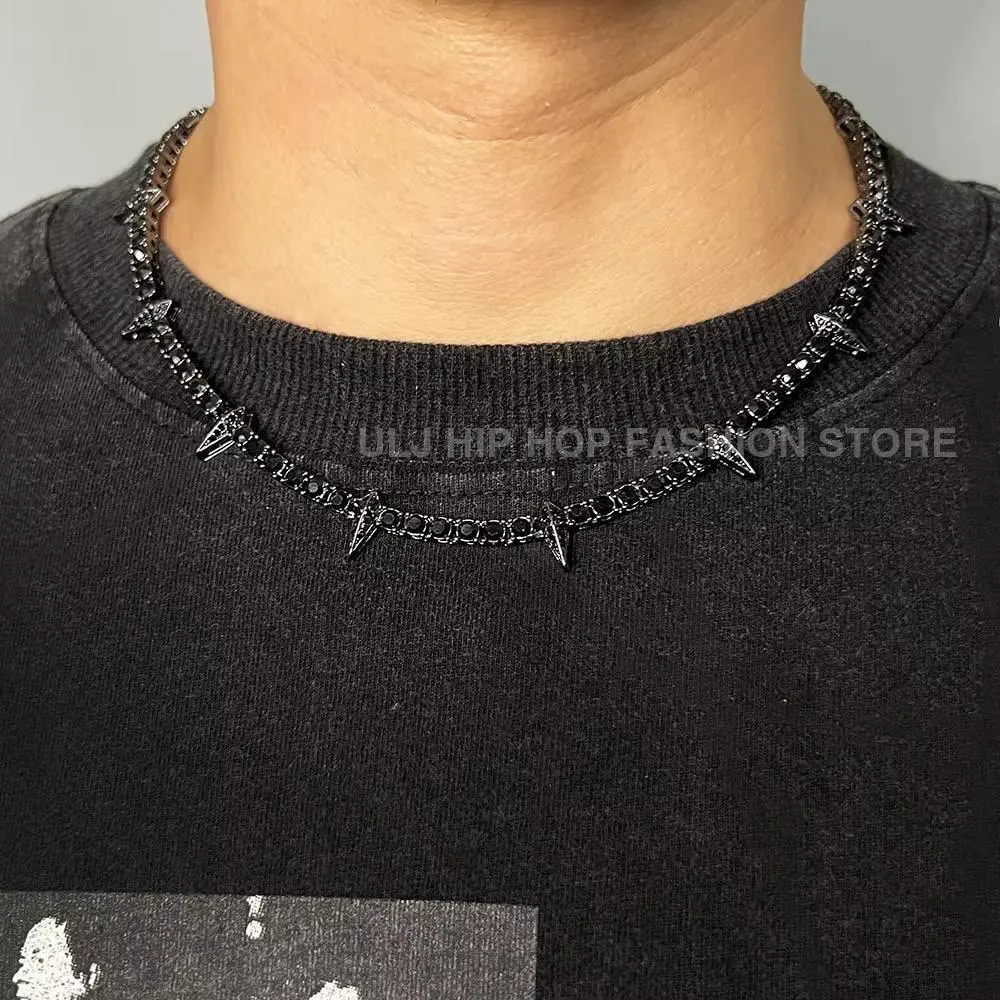 Hip Hop Lightning Pendant Dark Purple Iced Out CZ Tennis Chain Necklace Black Panther Rock Rivet Men Jewelry