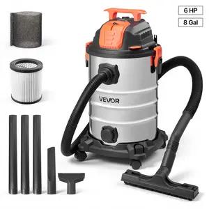 VEVOR Shop Vac, 8 Gallon Wet Dry Shop Vacuum, 6 Peak HP with One-Button Self-Cleaning, Dual-Filter, 900W Input Power, 1.25inx 7ft Hose, 9.8ft Cord, Metal Tank for Jobsite, Workshop, Garage, Home