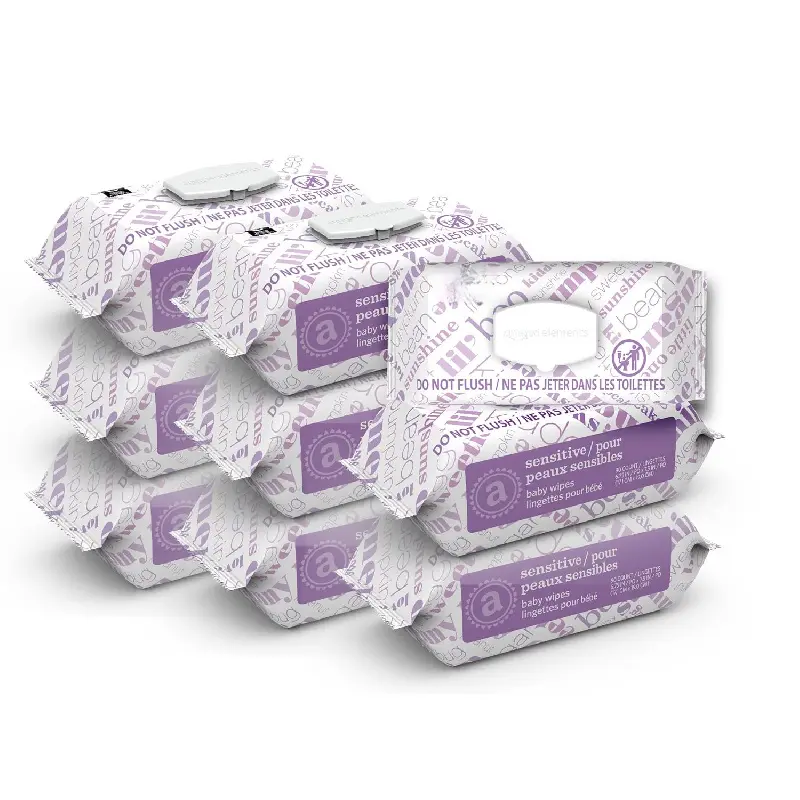 Baby Wipes, Sensitive, Unscented, Cleans Gently, 810 Count, Flip-Top Packs, Pack of 9