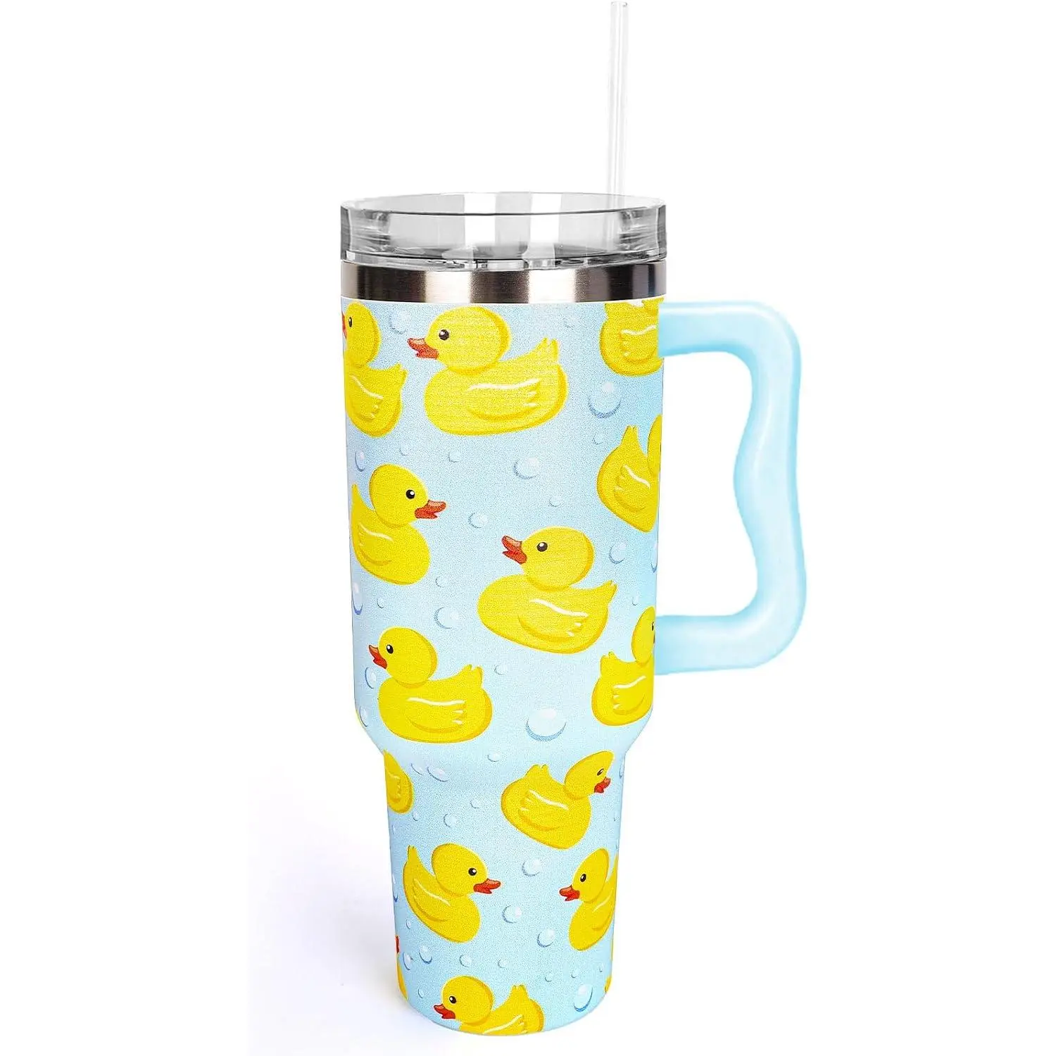 40oz Stainless Steel Leakproof Yellow Duck Tumbler with Handle, Straw and Lid - Cute Animal Travel Coffee Tumbler for Friend Holiday Party Favors, Flasks