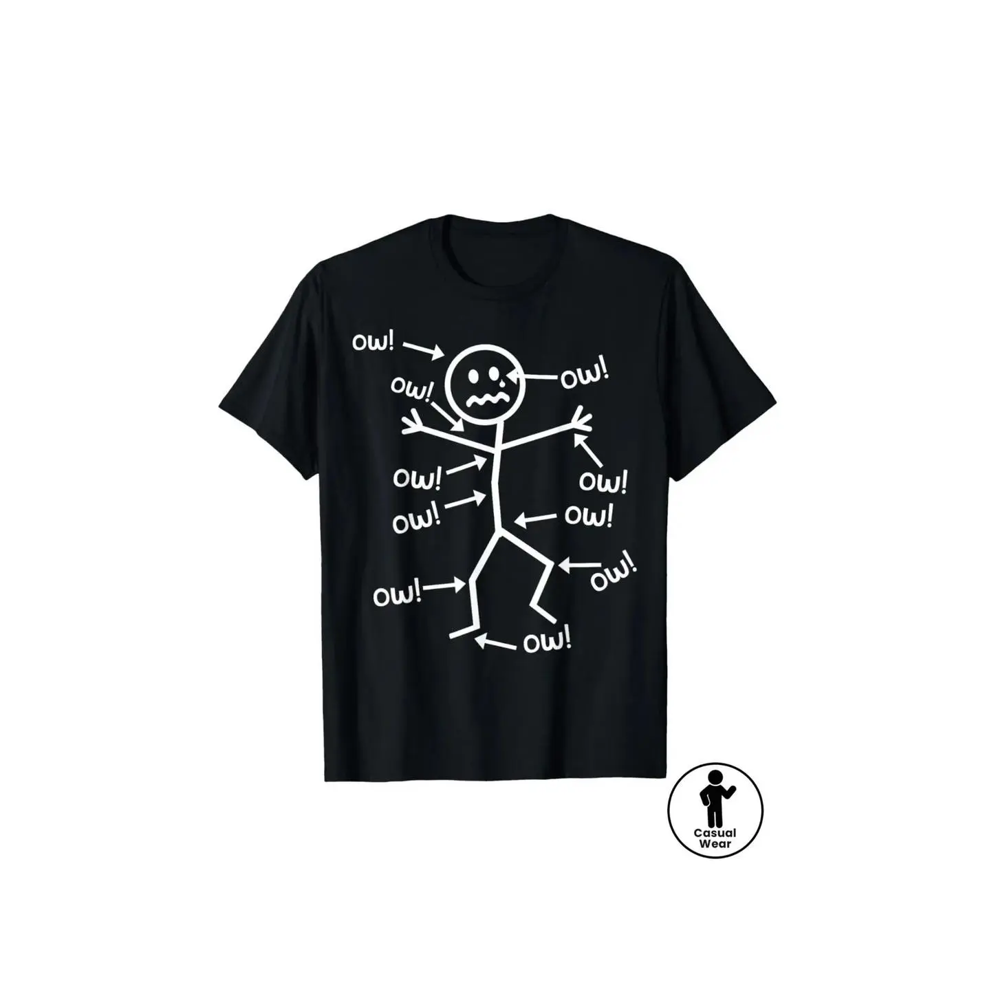 Ow Ow Ow Funny Graphic Tee, Chronic Pain Awareness Short Sleeve Round Neck T-Shirt, Casual Everyday Shirt for Summer Fashion, Comfortable Machine Washable Top, cotton graphic tees, graphic t shirt deals, summer clothing, Comfort Fit