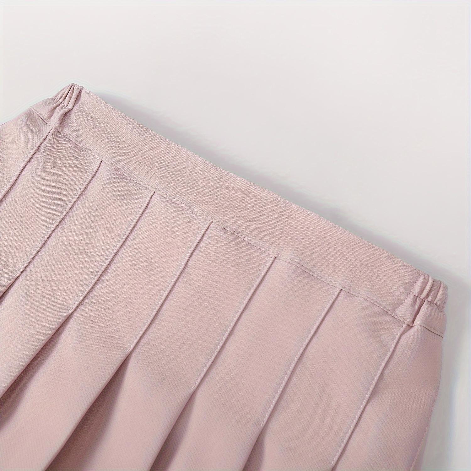 Girls' Pleated Skirt with Safety Shorts, Solid Color School Uniform Style