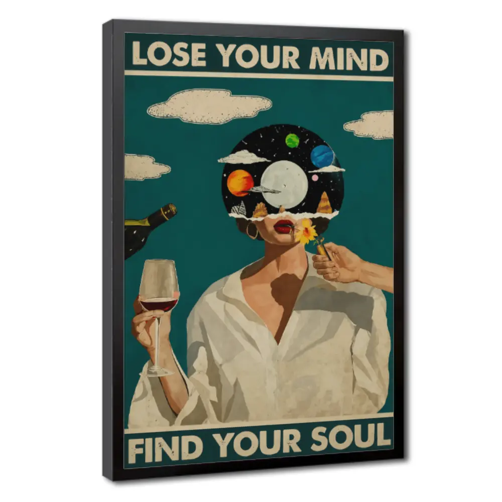 Vintage "Lose Your Mind Find Your Soul" Mental Health Quote Canvas Wall Art Poster - Single Hangable Artwork, Cool Music Girl Abstract Print, Fade-Resistant Decor for Bedroom, Kid Room, Classroom, Gift Idea
