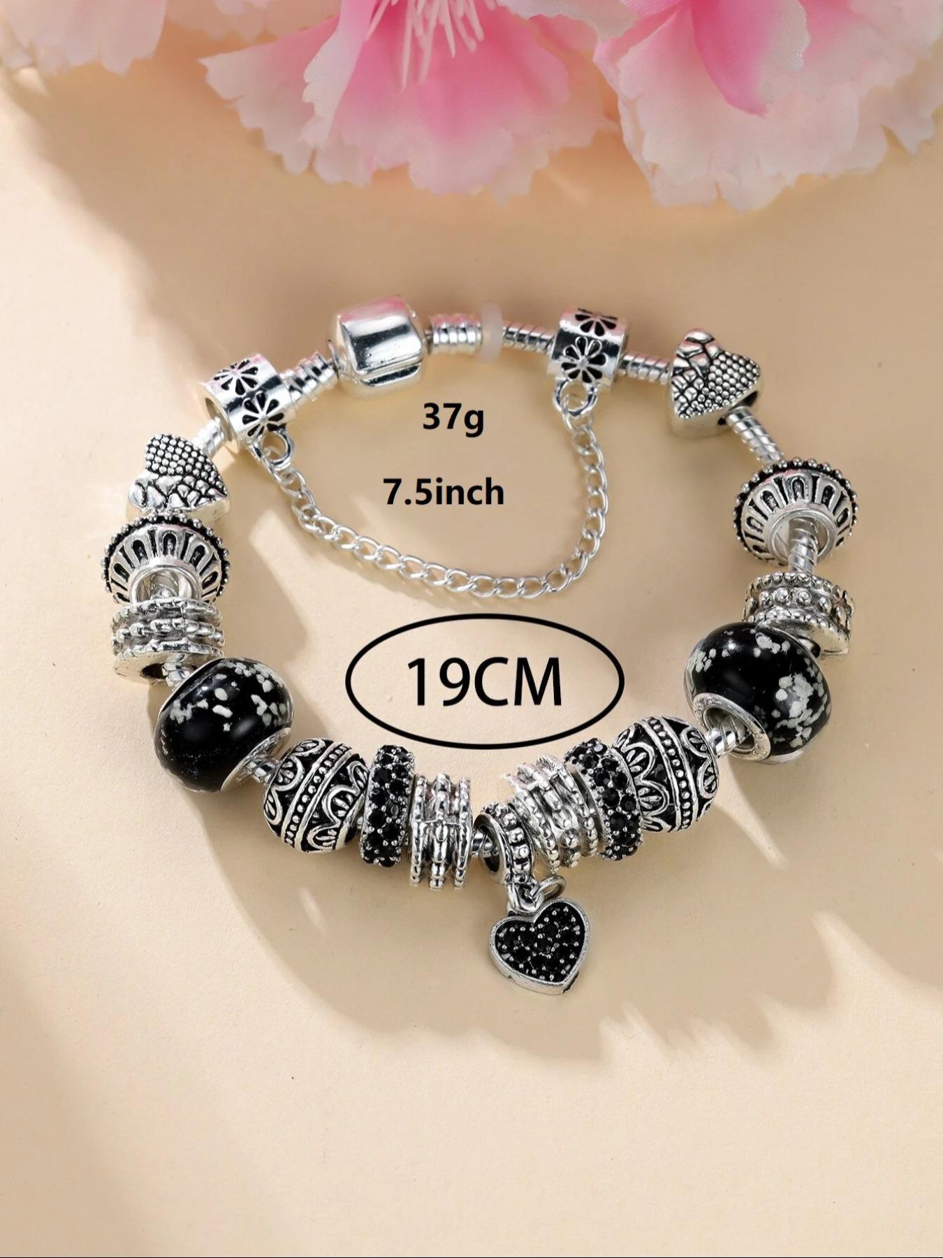 Rhinestone Decorated Heart  Beads Charm Bracelet, Fashion Diy Bangles/bracelets for Girls/women for Daily Decoration, Heart Shaped Bracelet, Diy Forever Bracelets