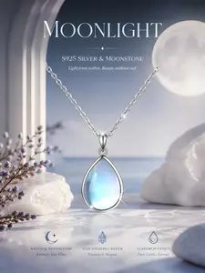 Women's Elegant S925 Silver Water Drop Moonstone Necklace, Fashion Pendant Chain, Hypoallergenic, Daily Wear, Dainty Necklace, Minimalist Necklace, Trendy Necklace, Gift for Birthday & Valentine's Day