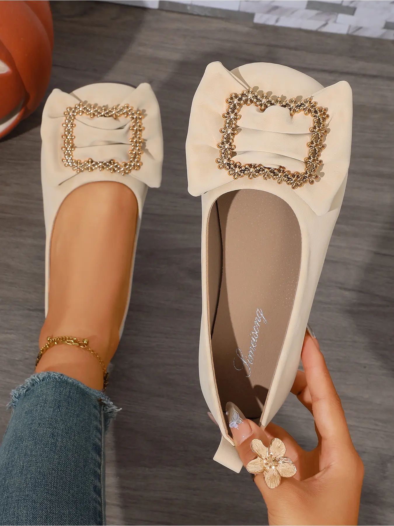 Smooth Satin Ruched Rhinestone Buckle Flats, Rub-Free Soft Lining, Light Weightless Casual Shoes For Korean Girls Shopping & Market Trip